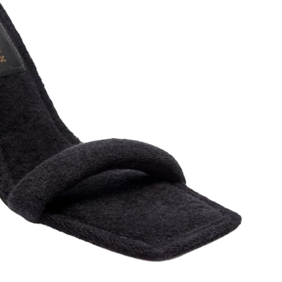 black Good American slip on terry cloth heeled sandal | square toe - Picture 4 of 7